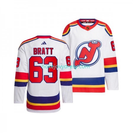 Pánské Hokejový Dres New Jersey Devils JESPER BRATT 63 Adidas 2022-2023 Reverse Retro Bílý Authentic